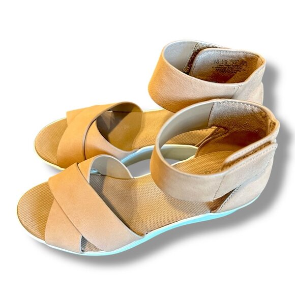 Naturalizer Riviera Wedge Crisscross Leather Sandal in Tan - Picture 3 of 6